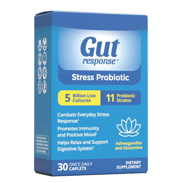 Stress Probiotic for Men & Women, Slows Down Digestive Aging, Boosts Immune System, Promotes Calmness, Ashwagandha, L-Glutamine, Non-GMO, Gluten Free & Vegan, 5 Billion CFU, 30 Caplets