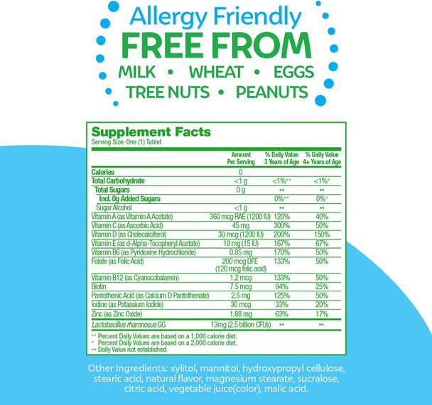 Culturelle Kids Complete Chewable Multivitamin + Probiotic For Kids, Ages 3+, 50 Count, Digestive Health, Oral Health & Immune Support - With 11 Vitamins & Minerals, including Vitamin C, D3 & Zinc