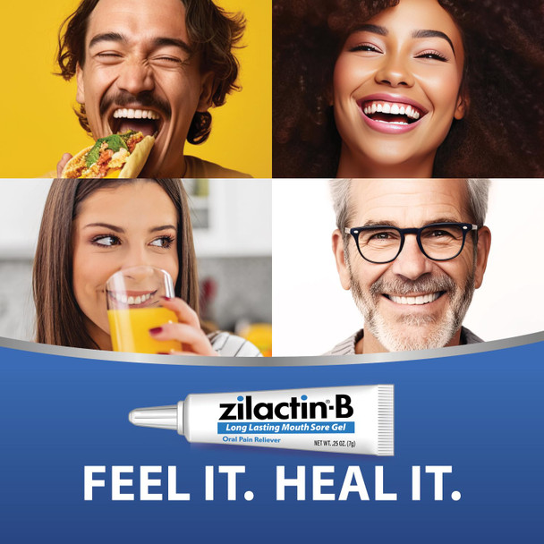 Zilactin-B Fast Acting Canker Sore Treatment - Long Lasting Protection and Oral Pain Relief of Canker Sores, Mouth Sores and Gum Irritations, Made in USA, 0.25oz Gel, Pack of 1