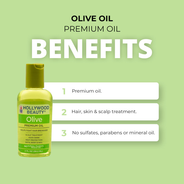Hollywood Beauty Olive Hair Oil, 2 oz - Fights Hair Breakage, Adds Shine, Heat Protection, Moisturizes Hair & Skin, Antioxidant-Rich