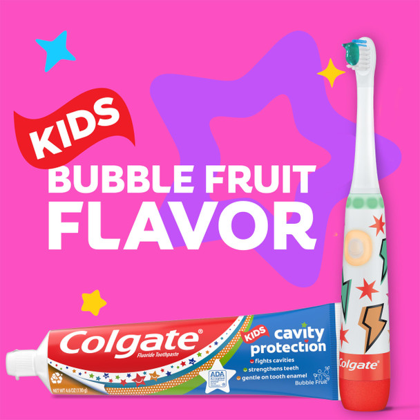 Colgate Kids Cavity Protection Toothpaste with Fluoride, Helps Fight Cavities, Safe for Ages 2+, Mild Bubble Fruit Flavor, Sugar Free, 4.6 Oz Tube