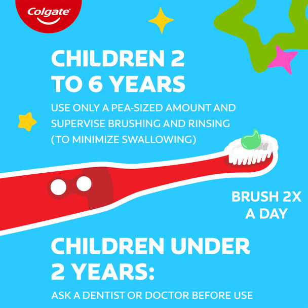 Colgate Kids Cavity Protection Toothpaste with Fluoride, Helps Fight Cavities, Safe for Ages 2+, Mild Bubble Fruit Flavor, Sugar Free, 4.6 Oz Tube