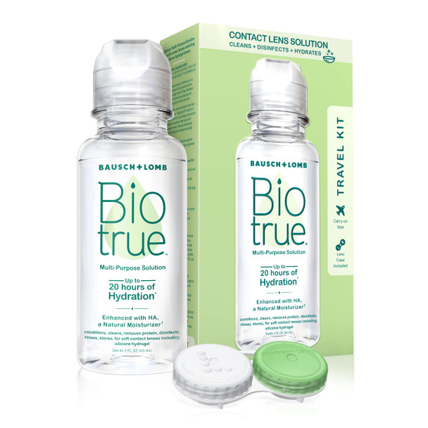 Biotrue Contact Solution, Multi-Purpose Solution with Lens Case, Cleans, Conditions, Hydrates, Disinfects, Removes Protein, Dirt & Debris, Contact Lens Cleaner & Storage, 2 Fl Oz (Pack of 1)
