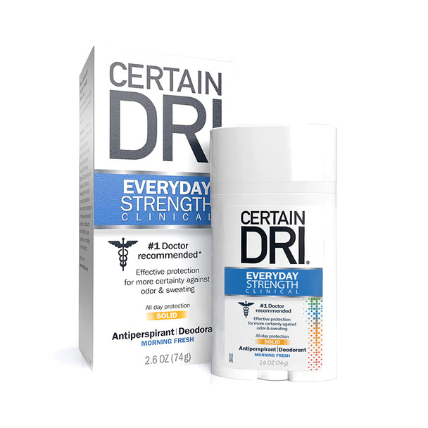 Certain Dri Everyday Strength Clinical Antiperspirant, 72-Hour Sweat Protection for Hyperhidrosis, Doctor-Recommended, Travel-Friendly, Fresh Scent, 2.6 oz, (Pack of 1)
