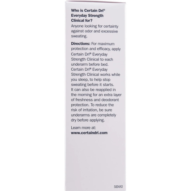 Certain Dri Everyday Strength Clinical Antiperspirant, 72-Hour Sweat Protection for Hyperhidrosis, Doctor-Recommended, Travel-Friendly, Fresh Scent, 2.6 oz, (Pack of 1)