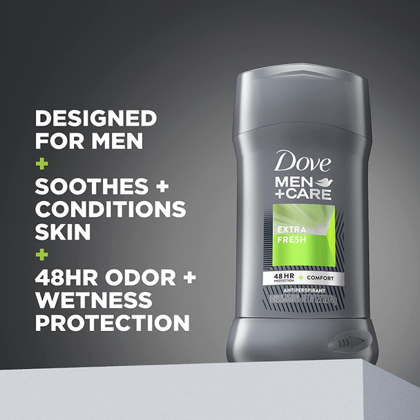Dove Men+Care Extra Fresh Men's Antiperspirant Deodorant Stick Extra Fresh With 72-hour sweat & odor protection with 1/4 Moisturizing Cream & Long-lasting Citrus Scent 2.7 oz