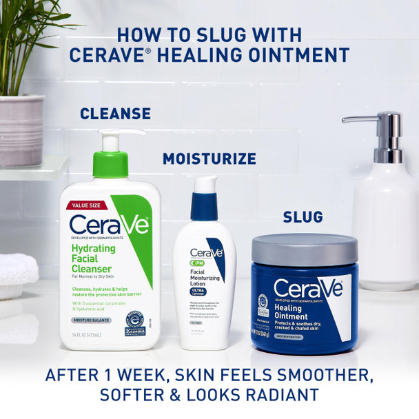 CeraVe Healing Ointment, Hydrating Skin Protectant With Petrolatum, Hyaluronic Acid & Ceramides, Face & Body Skin Barrier Repair For Cracked, Chafed, Dry Skin, Fragrance Free & Lanolin Free, 3 Oz