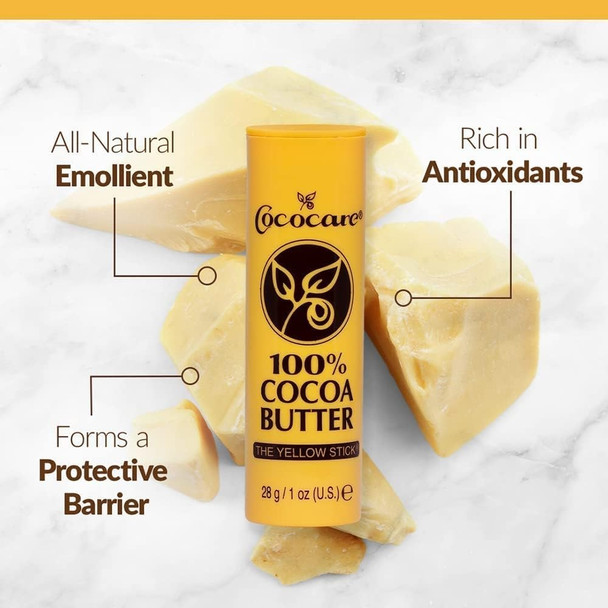 Cococare 100% Cocoa Butter Stick - All-Natural Cocoa Butter Emollient for Ultimate Skin Hydration & Protection - The Yellow Stick - (1 Count)