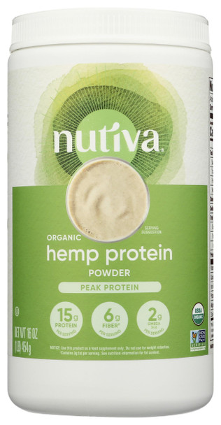 Nutiva Organic Cold-Pressed Raw Hemp Seed Protein Powder, Peak Protein, 16 Oz, USDA Organic, Non-GMO, Whole 30 Approved, Vegan, Gluten-Free & Keto, Plant Protein with Essential Amino Acids