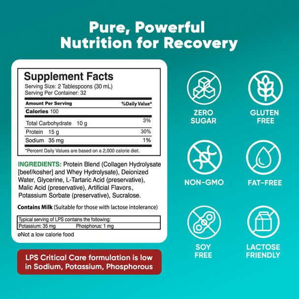 Nutritional Designs LPS Liquid Collagen & Whey Protein Supplement, Sugar-Free, Non-GMO Drink, Promotes Healthy Skin & Hair for Men & Women. (Critical Care) Peach Mango