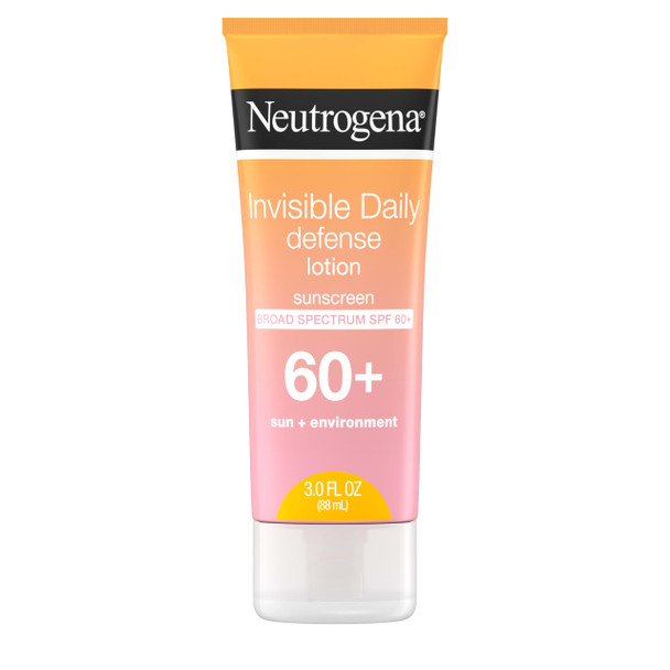 Neutrogena Invisible Daily Sunscreen Lotion, Broad Spectrum SPF 60+, Oxybenzone-Free & Water-Resistant, Sun or Environmental Aggressor Protection, Antioxidant, 3 Fl Oz (Pack of 1)