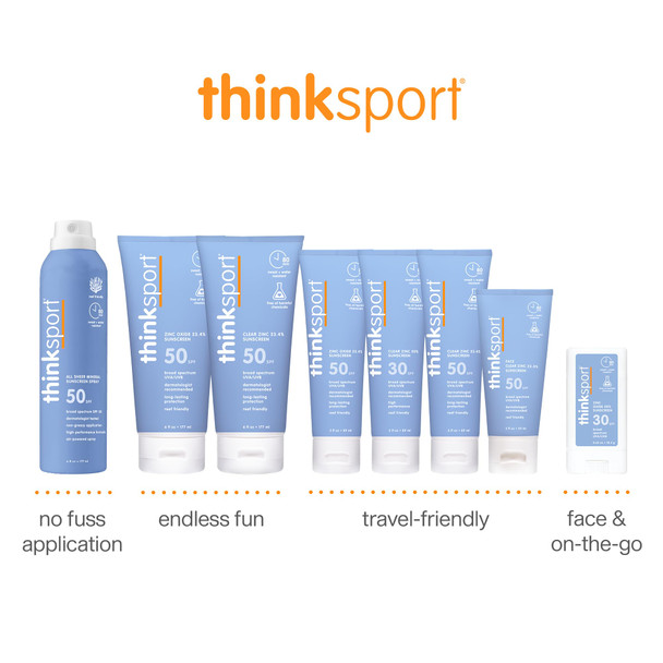 Thinksport SPF 50+ Mineral Sunscreen Spray, All Sheer, 6 Fl Oz  Natural, Water Resistant Body Sun Protection, Vegan & Reef Safe