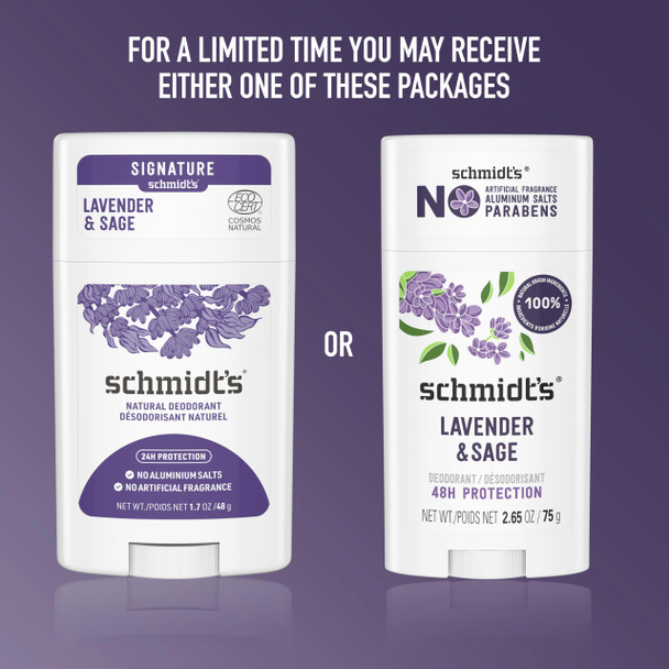 Schmidt's Aluminum-Free Vegan Deodorant Lavender & Sage with 24 Hour Odor Protection, for Women and Men, Natural Ingredients, Cruelty-Free, 2.65 oz