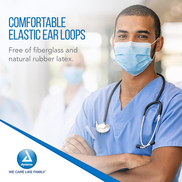 Dynarex Procedure Masks - Triple-Pleated Face Masks with Ear Loops & Nose Strip - Disposable Medical Mask, Face Protection for Hospital - 50 per Box Blue