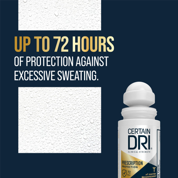 Certain Dri Prescription Strength Clinical Antiperspirant Roll-On for Hyperhidrosis, 72-Hour Sweat Protection, Fragrance-Free, Doctor-Recommended for Men & Women, 1.2 fl oz, (Pack of 1)
