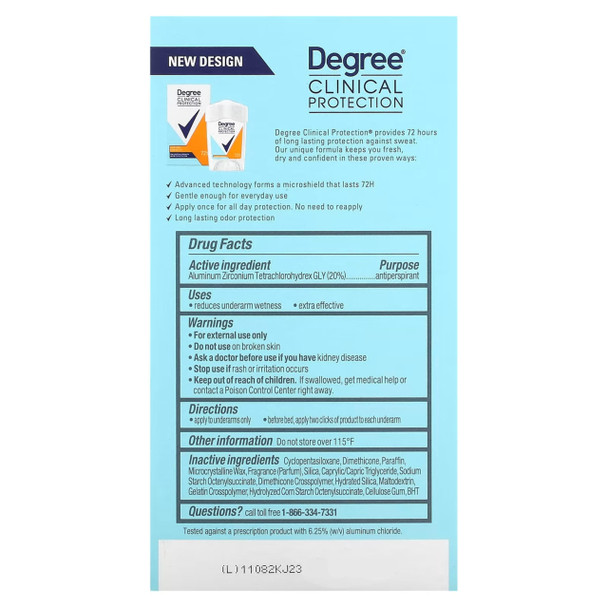 Degree Clinial Protection Deodorant Stick, Summer Strength, 1.7 oz