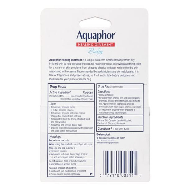 Aquaphor Baby Healing Ointment Advanced Therapy Skin Protectant for Chapped or Dry Skin, Drool Rash and Diaper Rash Ointment, Hypoallergenic Baby Essentials, Travel Size, 0.35 Oz Tube, Pack of 2
