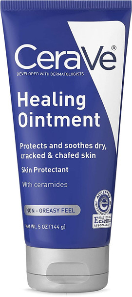 CeraVe Healing Ointment, Hydrating Skin Protectant With Petrolatum, Hyaluronic Acid & Ceramides, Face & Body Skin Barrier Repair For Cracked, Chafed, Dry Skin, Fragrance Free & Lanolin Free, 5 Oz