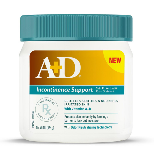A+D Incontinence Support Skin Protectant & Rash Ointment  Treats & Prevents Incontinence Rash, Soothes Chafed Skin, Odor Neutralizing Technology - 16 oz