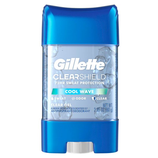 Gillette Antiperspirant and Deodorant for Men, 72hr Sweat & Odor Protection, Long Lasting Freshness, Anti-White Mark Technology, Clear Gel, Cool Wave Scent, 2.85 oz
