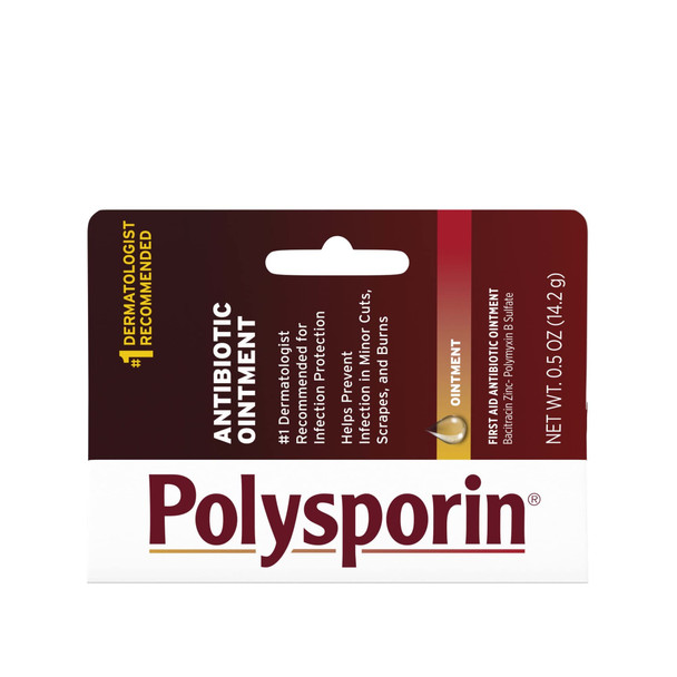 Polysporin First Aid Topical Antibiotic Skin Ointment with Bacitracin Zinc & Polymyxin B Sulfate, for Infection Protection & Wound Care, Neomycin-Free, Travel Size, 0.5 oz