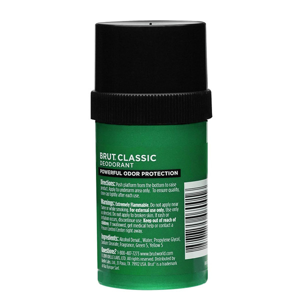 BRUT Classic Round Deodorant Stick - Scented for Men - for All-Day Freshness - Powerful Odor Protection - Paraben Free - 2.7 oz