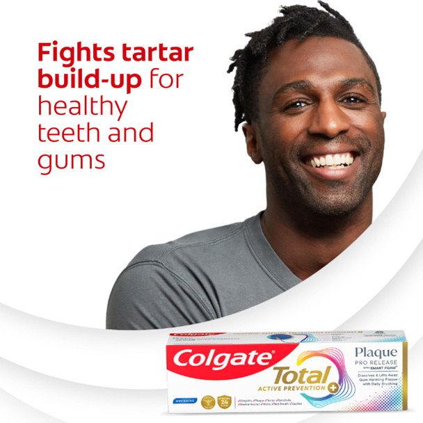 Colgate Total Plaque Pro Release Whitening Toothpaste, Whitening Fluoride Toothpaste, Fights Plaque, Bad Breath, Tartar Buildup, and Helps Protect Teeth from Sensitivity, 3.0 oz