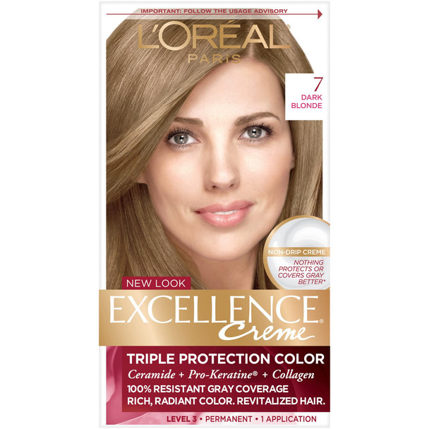 L'Oreal Excellence Triple Protection Color Creme, Level 3 Permanent, Dark Blonde/Natural 7 1 Count