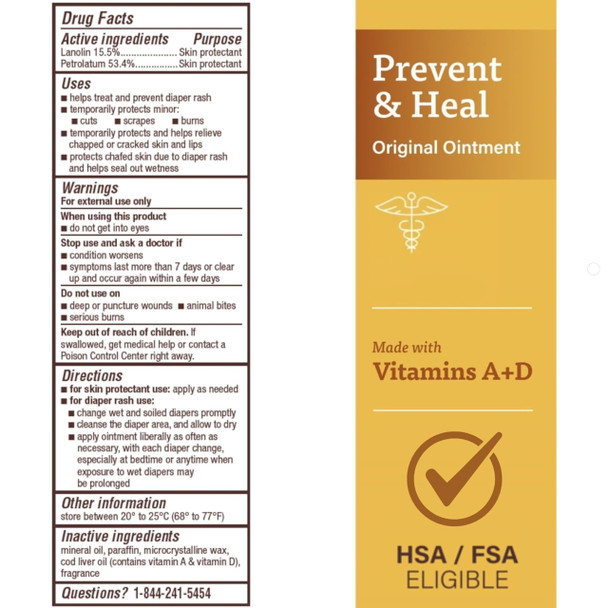 A+D Original Diaper Rash Ointment Prevents & Treats Diaper Rash, Moisturizing Skin Protectant with Vitamins A & D, Healing Skin Ointment for Dry and Cracked Skin 4oz