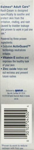 Balmex Adult Care Rash Cream Zinc Oxide 11.3% Soothe Protect Skin Odor Free 3oz