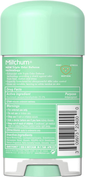 Mitchum Women's Deodorant, Antiperspirant Stick, Triple Odor Defense Gel, 48 Hr Protection, Flower Fresh, 2.25 Oz (Pack of 1)