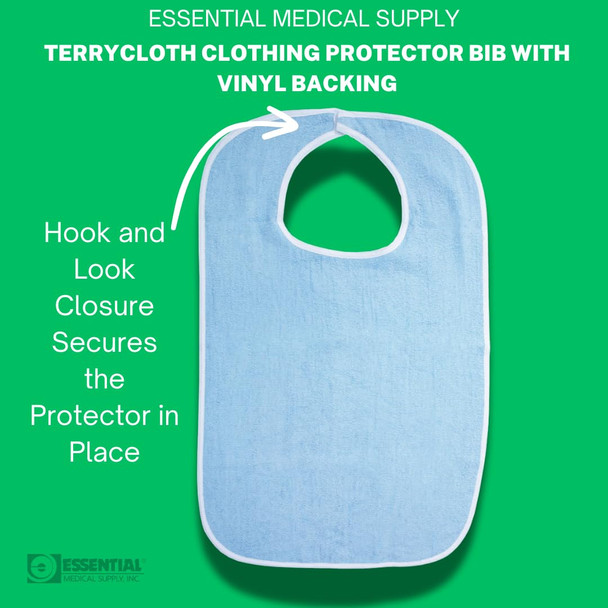 Essential Medical Supply Reusable Clothing Protector and Bib - Terrycloth Front and Waterproof Back for Continual Use, Machine Washable, Blue, 18 Inch X 30 Inch