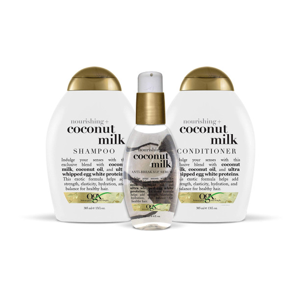 OGX Nourishing + Coconut Milk Anti-Breakage Hair Serum for Strength & Shine, Leave-In Hair Treatment with Coconut Oil & Egg White Protein, Paraben- & Sulfated-Surfactant Free, 4 fl oz