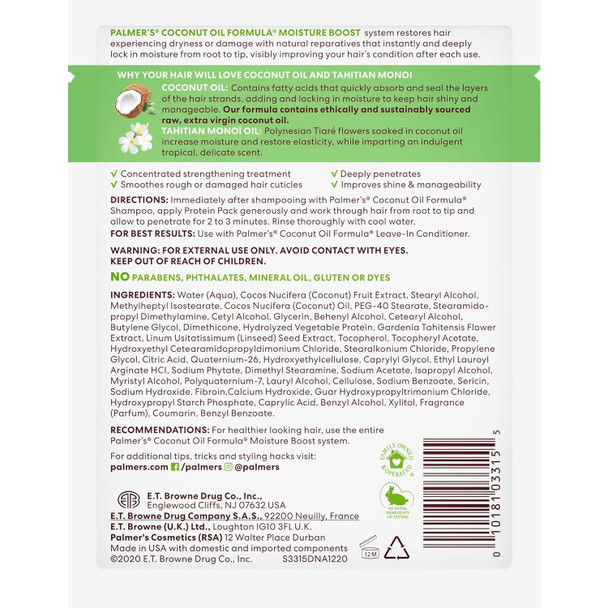 Palmer's Coconut Oil Formula Deep Conditioning Protein Pack, 2.1 oz