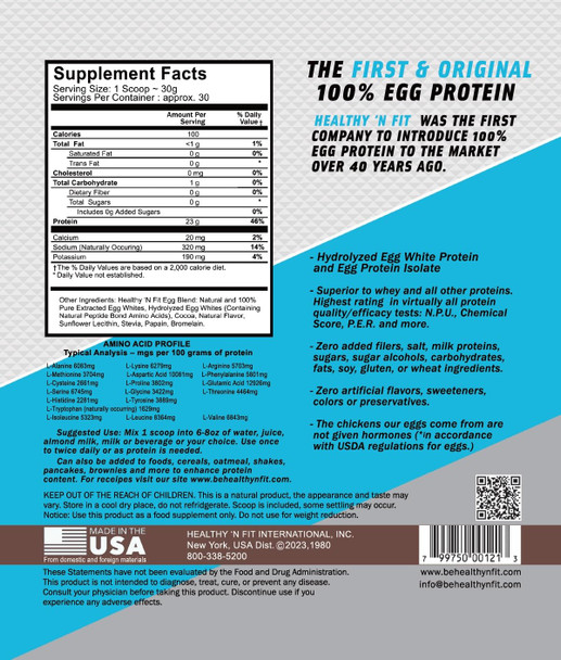 Healthy 'N Fit 100% Egg Protein -Chocolate 2lb, Lactose Free, Sugar Free, Naturally Sweetened