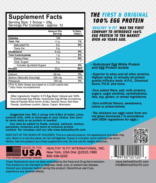 Healthy N Fit 100% EGG PROTEIN- Strawberry (12oz): 100% Egg White Protein PLUS Natural Peptides. Naturally Sweetened, Zero Carb, Keto, Paleo Friendly