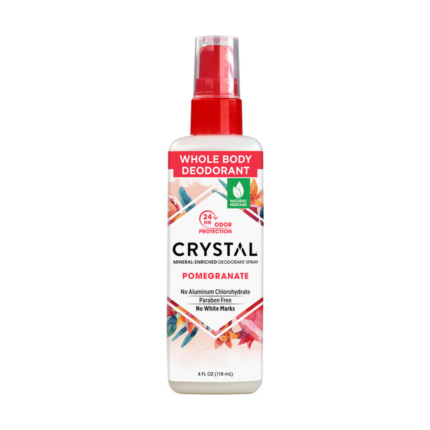 CRYSTAL Mineral Deodorant Spray- Body Deodorant With 24-Hour Odor Protection, Non-Staining Pomegranate Spray, Aluminium Chloride & Paraben Free, 4 FL OZ