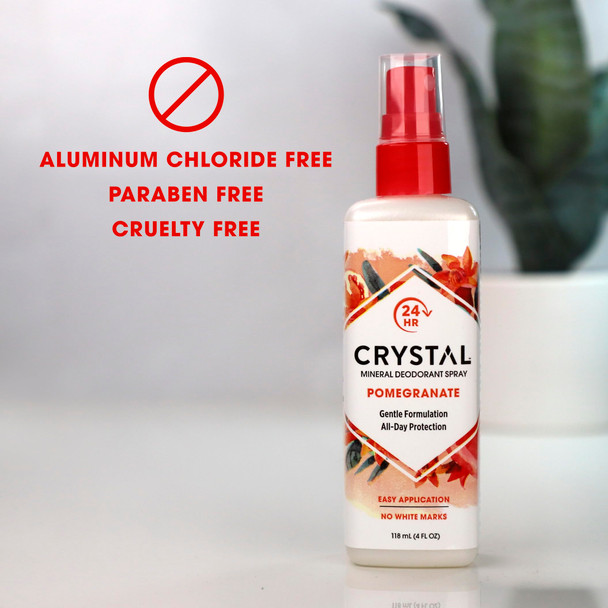 CRYSTAL Mineral Deodorant Spray- Body Deodorant With 24-Hour Odor Protection, Non-Staining Pomegranate Spray, Aluminium Chloride & Paraben Free, 4 FL OZ