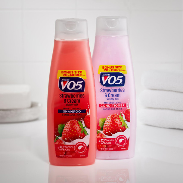 Alberto VO5 Moisture Milks Moisturizing Conditioner - Hair Conditioner with Soothing Soy Milk Protein - Strawberries and Cream Scent - 15 oz