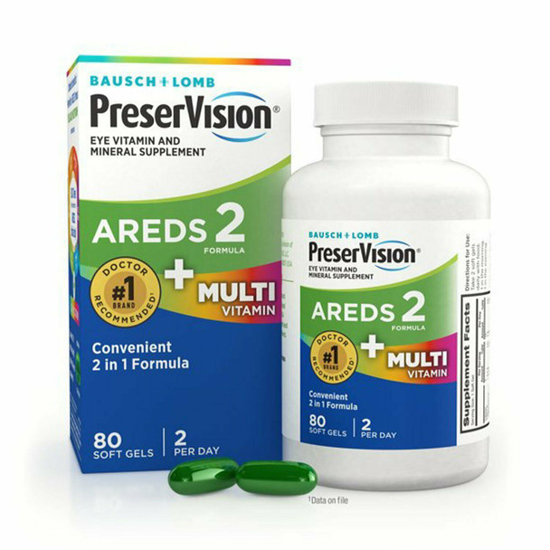 Bausch & Lomb PreserVision Areds 2 Eye Vitamin Softgel Vitamin Supplement 80 ct