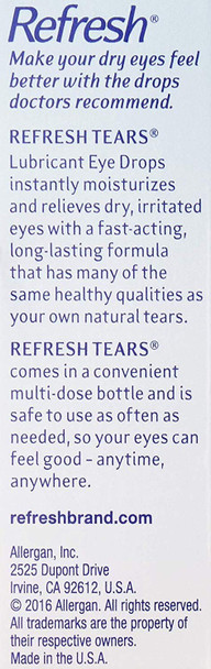 Refresh Tears Sterile Lubricant Eye Drops Moisturizing Relief For Dry Eyes 0.5oz