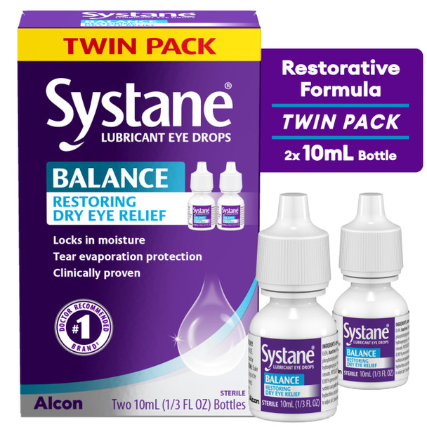 Systane Balance Lubricant Eye Drops, Twin Pack, 10-mL Each
