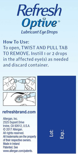 Refresh Optive Lubricant Eye Drops For Dry Eyes, Preservative-Free, 0.01 Fl Oz Single-Use Containers, 30 Count