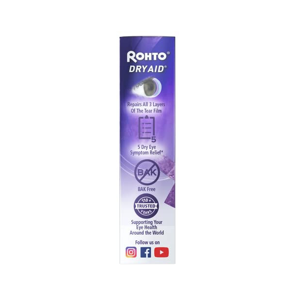 Rohto Dry Aid Lubricant Eye Drops, Fast Relief for Dry Eyes, Long-Lasting Hydration, Dry Eye Symptom Relief, Moisturizing and Soothing Eye Drops for Dry Eyes, Contact Lens-Friendly, 0.34 fl oz