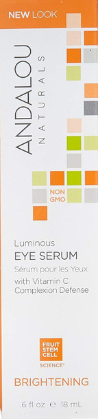 Andalou Naturals Luminous Eye Serum - Illuminating Under Eye Moisturizer for Dark Circles and Puffiness - With Vitamin C & Caffeine for a Rejuvenated, Youthful Appearance - 0.6 Oz