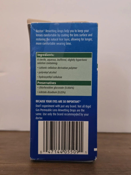 Boston Rewetting Drops for Rigid Gas Permeable (RGP) Lens, Moisturizes & Soothes Eyes, Removes Debris & Particles, Restores Tear Layer, 0.33 Fl Oz