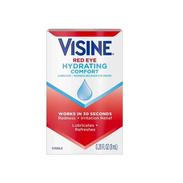 Visine Red Eye Hydrating Comfort Redness Relief and Lubricant Eye Drops to Help Moisturize and Relieve Red Eyes Due to Minor Eye Irritations Fast .28oz
