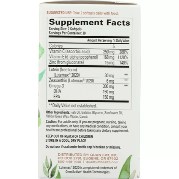 Quantum Health Macula 30+ Eye Health Softgels Dietary Supplement 60 Count