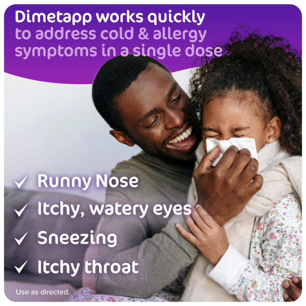 Childrens Dimetapp Cold & Allergy Liquid, Antihistamine Multi-Symptom Relief for Runny Nose, Sneezing, Itchy Throat & Watery Eyes, Grape Flavor, Phenylephrine-Free Cold Medicine, 8 fl oz