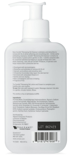 CeraVe Renewing SA Cleanser 8 oz Salicylic Acid Body Cleanser for Rough and Bumpy Skin